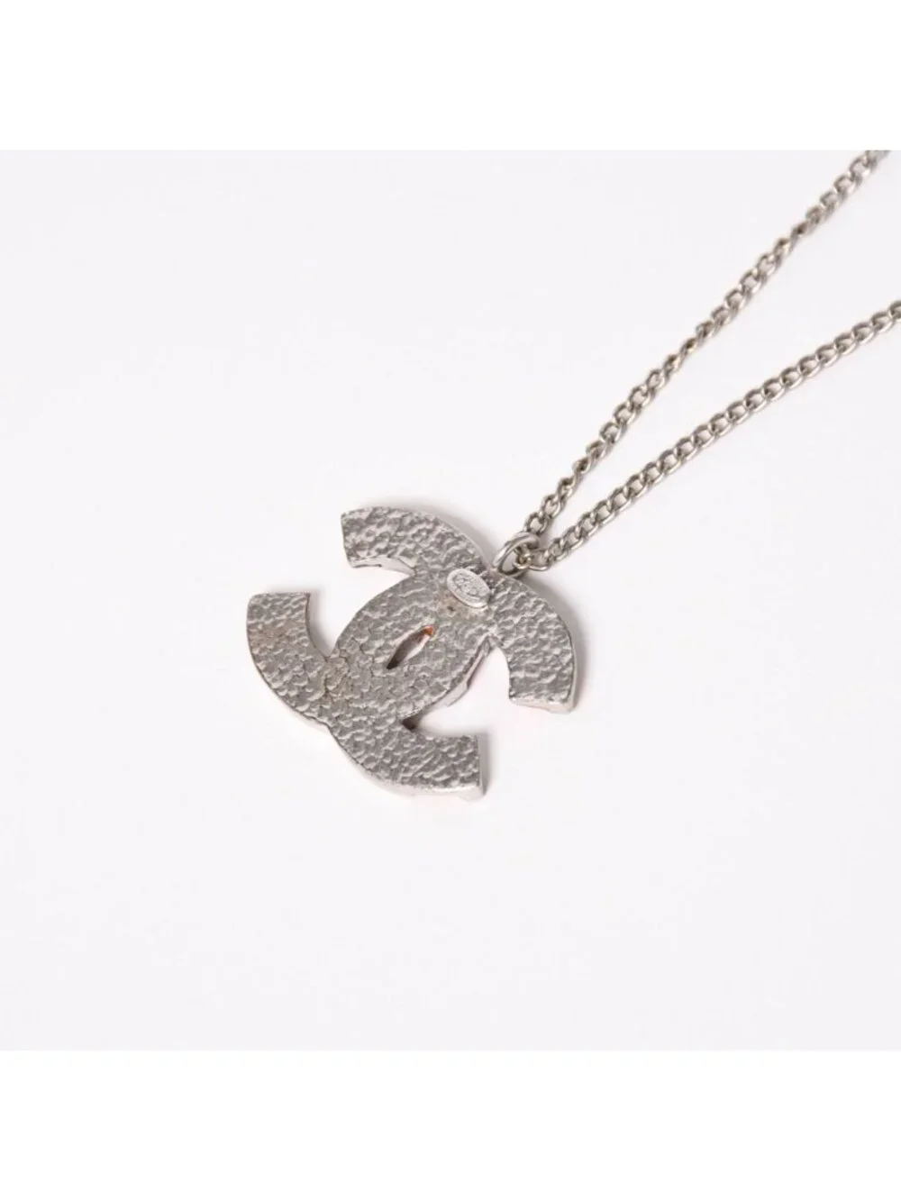 Chanel Necklace CC Logo Border Orange Pink Silver 05
